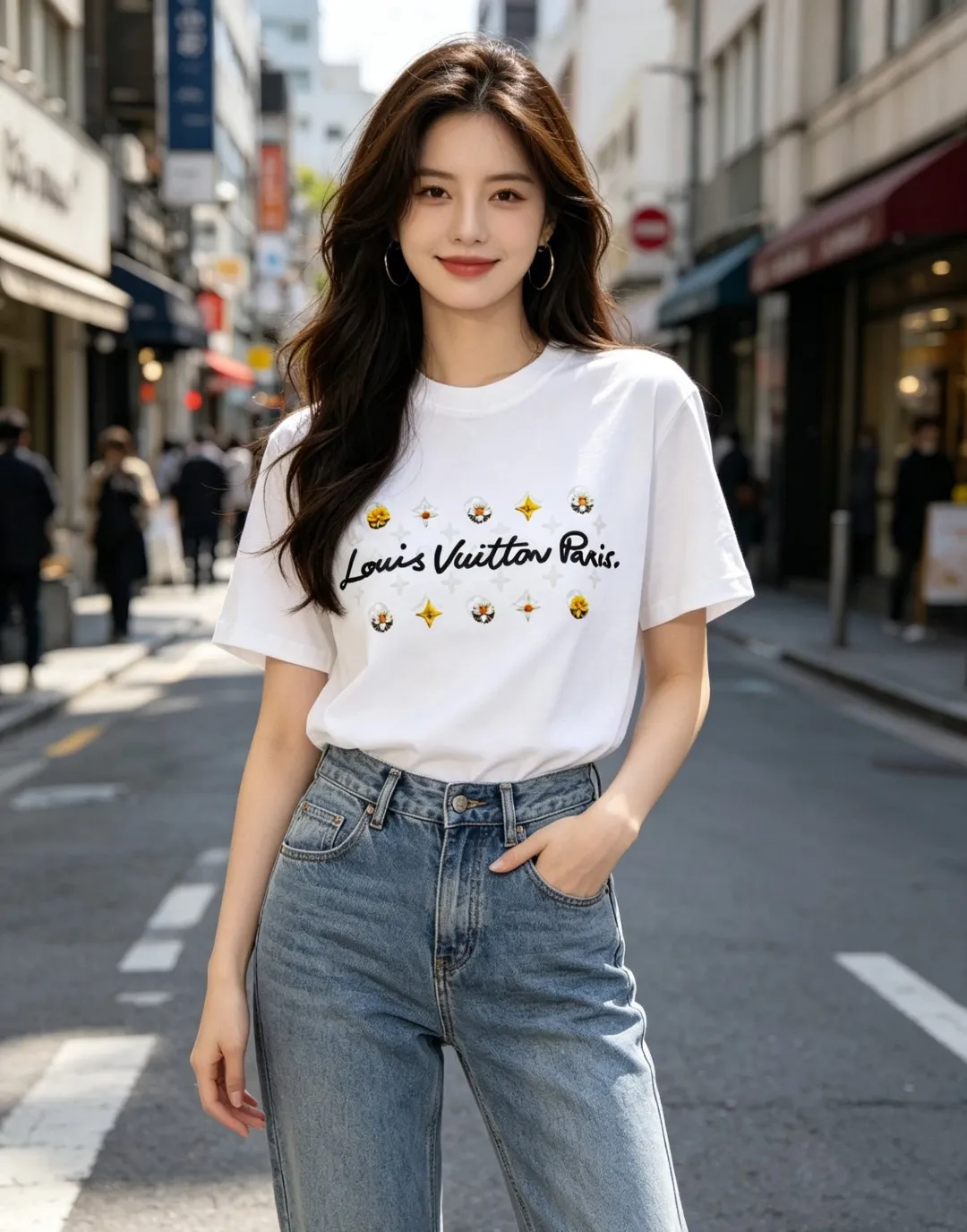 Louis Vuitton/Louis Vuitton 26ss daisy letter print short sleeves